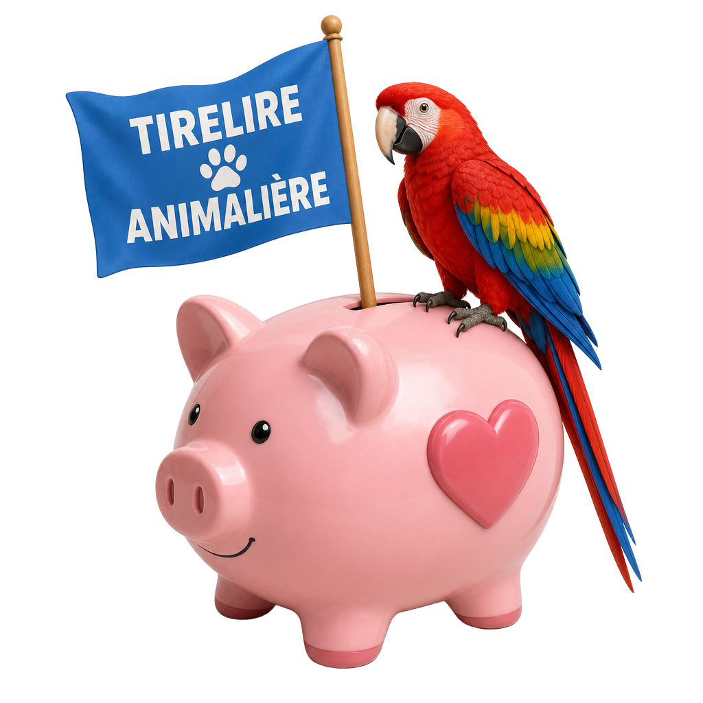 Perroquet Koud Pouss sur la tirelire Animalière de la Tirelire Solidaire