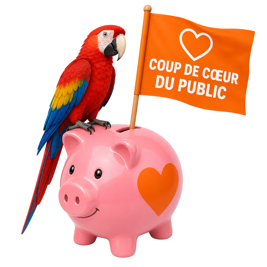 Perroquet Koud Pouss sur la tirelire Événements de la vie de la Tirelire Solidaire